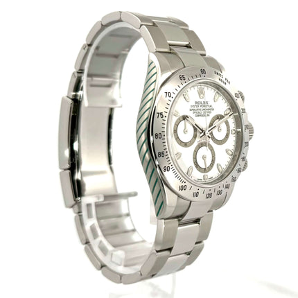 Rolex Daytona Edelstahl 116520 Weiß von 2009, poliertes und satiniertes Edelstahlgehäuse, Oyster Armband, Tachymeterskala, weißes Zifferblatt