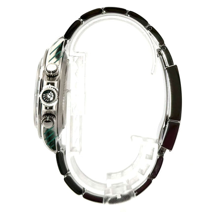 Seite des Rolex Daytona Edelstahl 116520 Weiß mit Edelstahlgehäuse und Oyster-Armband