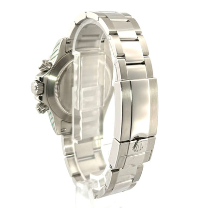 Rolex Daytona Edelstahl 116520 Weiß Rückansicht des Oyster Edelstahl Armbands mit poliertem und satiniertem Finish.