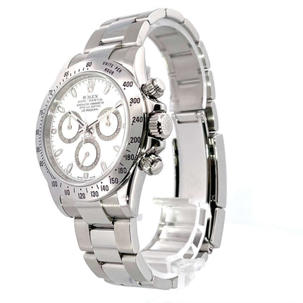 Rolex Daytona Edelstahl 116520 Weiß, poliertes und satiniertes Edelstahlgehäuse, Tachymeterskala, weißes Zifferblatt, 2010 Modell, Chronometer.