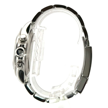 Seitenansicht Rolex Daytona Edelstahl 116520 Weiß mit poliertem und satiniertem Edelstahlgehäuse und Oyster-Armband aus 2010