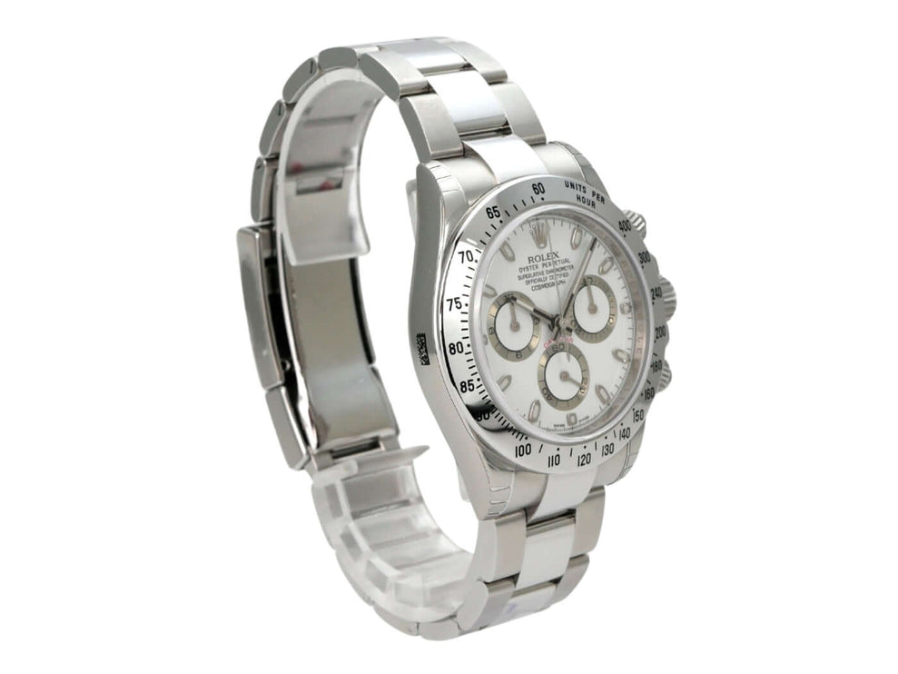 Rolex Daytona Edelstahl 116520 Weiß, weißes Zifferblatt, Edelstahl-Armband und Tachymeter-Lünette