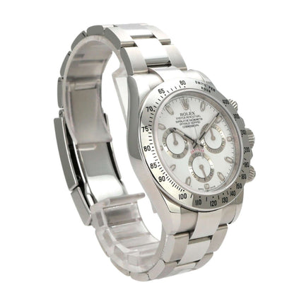 Rolex Daytona Edelstahl 116520 Weiß - elegante Edelstahl-Uhr mit weißem Zifferblatt und Tachymeterskala.