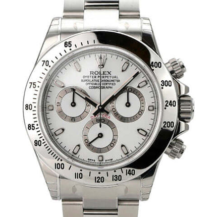 Rolex Daytona Edelstahl 116520 Weiß mit poliertem Edelstahlarmband und weißem Zifferblatt aus 2015