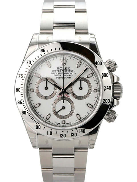 Rolex Daytona Edelstahl 116520 Weiß mit poliertem Edelstahlarmband und weißem Zifferblatt aus 2015