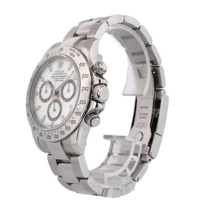 Rolex Daytona Edelstahl 116520 Weiß aus 2001 mit poliertem und satiniertem Edelstahlgehäuse, Tachymeterskala Lünette und Oyster Armband