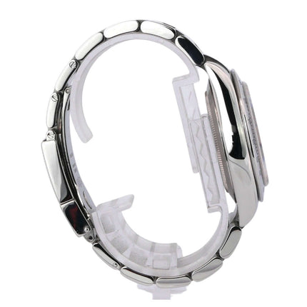 Seitenansicht der Rolex Daytona Edelstahl 116520 Weiß mit poliertem und satiniertem Edelstahlgehäuse und Oyster Edelstahl Armband