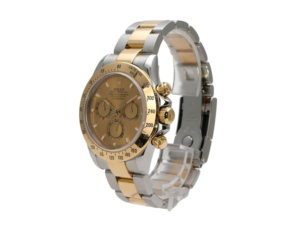 Rolex Daytona Edelstahl Gelbgold 116523 Champagner - Poliertes Armband aus Edelstahl und 18 kt Gelbgold.