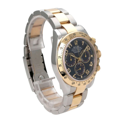 Rolex Daytona Cosmograph 116523 Blau Arabisch Uhr mit blauem Zifferblatt und Edelstahl-Gelb-Gold-Armband