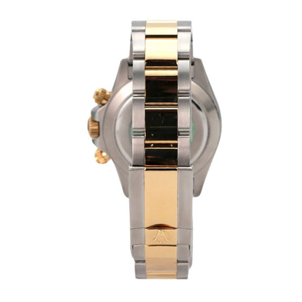 Rolex Daytona Cosmograph 116523 Blau Arabisch Ansicht des Armbands mit Edelstahl und 18 kt Gelbgold, poliert und satiniert.