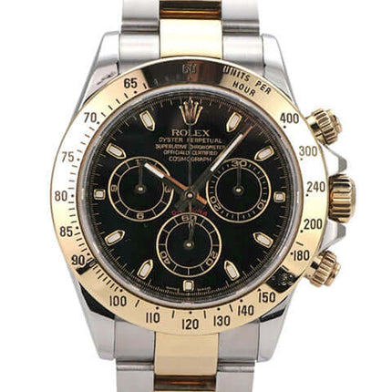 Rolex Daytona Edelstahl Gelbgold 116523 Schwarz, schwarzes Zifferblatt, Edelstahl-/Gelbgold-Armband, Chronograph