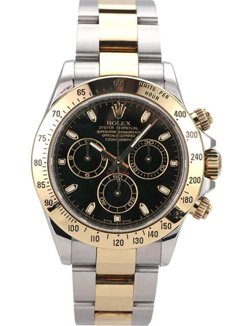 Rolex Daytona Edelstahl Gelbgold 116523 Schwarz, schwarzes Zifferblatt, Edelstahl-/Gelbgold-Armband, Chronograph
