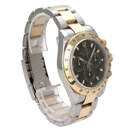 Rolex Daytona Edelstahl Gelbgold 116523 Schwarz, Luxus Chronograph mit schwarzem Zifferblatt und Gelbgold-Lünette