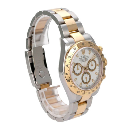 Rolex Daytona Edelstahl Gelbgold 116523 Weiß mit poliertem Edelstahl- und Gelbgoldarmband, weiße Zifferblatt, Automatik.