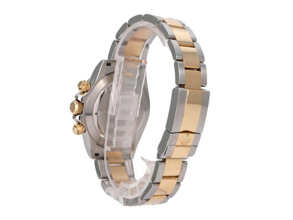 Rolex Daytona Edelstahl Gelbgold 116523 Weiß seitliche Ansicht des Armbands aus Edelstahl und Gelbgold