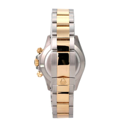 Rolex Daytona Edelstahl Gelbgold 116523 Weiß seitliche Ansicht mit Edelstahl- und Gelbgold-Armband.