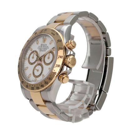 Rolex Daytona Edelstahl Gelbgold 116523 mit weißem Zifferblatt und Tachymeterskala, hochwertig verarbeitet, 2012.