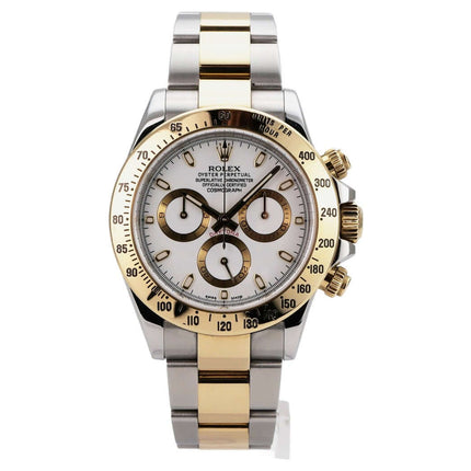 Rolex Daytona Edelstahl Gelbgold 116523 Weiß, Rolex Chronograph mit weißem Zifferblatt und Tachymeter-Lünette