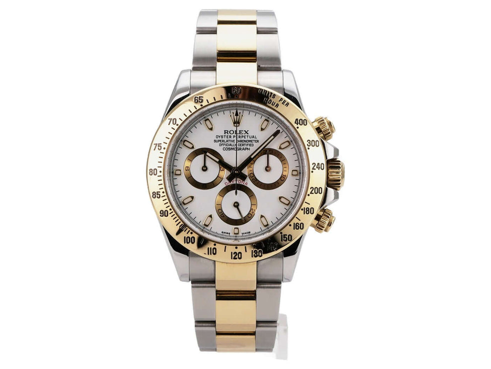 Rolex Daytona Edelstahl Gelbgold 116523 Weiß, Rolex Chronograph mit weißem Zifferblatt und Tachymeter-Lünette