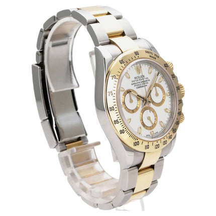 Rolex Daytona Edelstahl Gelbgold 116523 Weiß, Luxus Chronograph mit weißem Zifferblatt und Tachymeterlünette