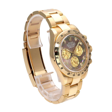 Rolex Cosmograph Daytona 116528 Gelbgold Gold Crystal Diamant Uhr mit 18 kt Gelbgold und Diamanten Zifferblatt.