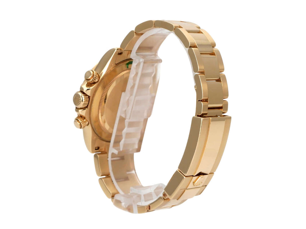 Rolex Cosmograph Daytona 116528 Gelbgold Gold Crystal Diamant seitliche Ansicht des Gehäuses und Armbands