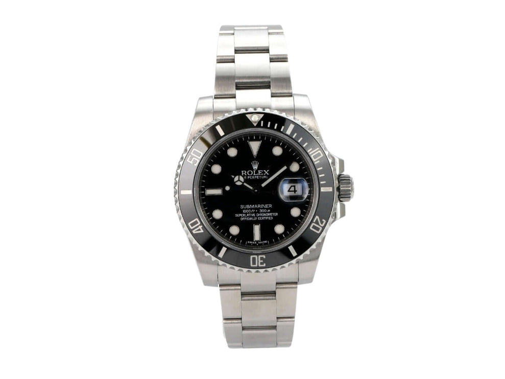 Rolex Submariner Date 116610LN mit schwarzem Zifferblatt und Edelstahlband, poliert und satiniert.