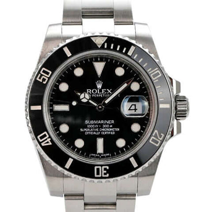 Rolex Submariner Date 116610LN mit schwarzem Zifferblatt und Edelstahlarmband, 40 mm Gehäusedurchmesser, gebraucht.