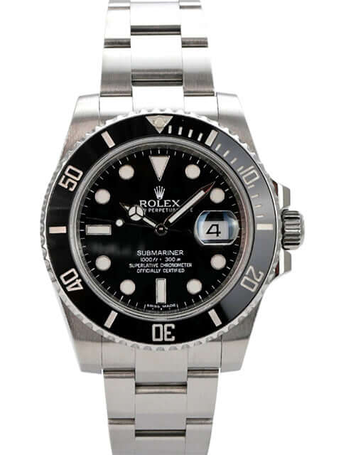 Rolex Submariner Date 116610LN mit schwarzem Zifferblatt und Edelstahlarmband, 40 mm Gehäusedurchmesser, gebraucht.