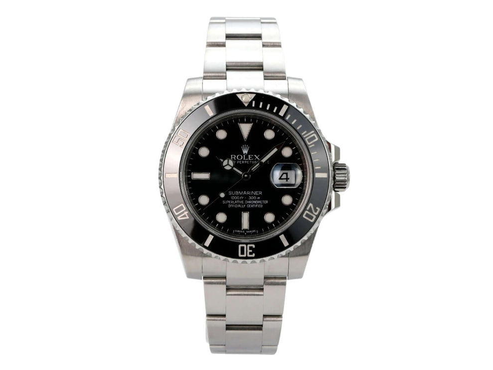 Rolex Submariner Date 116610LN Armbanduhr aus Edelstahl mit schwarzem Zifferblatt und drehbarer Lünette.