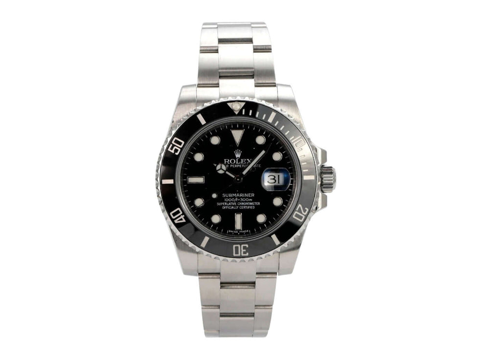 Rolex Submariner Date 116610LN mit schwarzem Zifferblatt und Edelstahlarmband, 40 mm Gehäusedurchmesser.