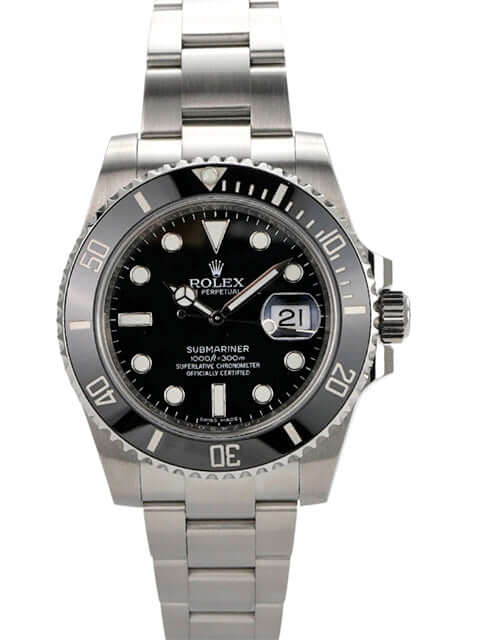 Rolex Submariner Date 116610LN Edelstahl mit schwarzem Zifferblatt und Keramiklünette, 40 mm Durchmesser.