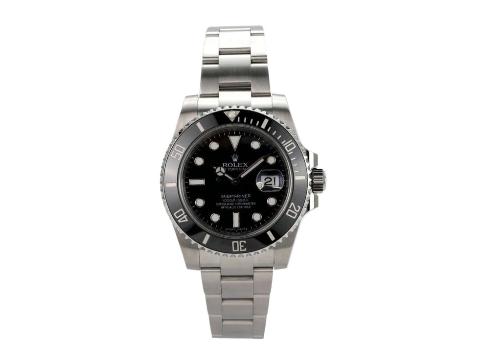 Rolex Submariner Date 116610LN mit schwarzem Zifferblatt und Edelstahlarmband, 40mm Gehäuse, drehbare Lünette.