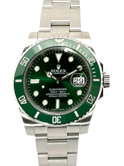 Rolex Submariner Date LV Ref. 116610LV, Edelstahlgehäuse, grünes Zifferblatt, grüne Keramiklünette, Oysterband, Baujahr 2014