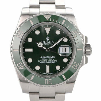 Rolex Submariner Date 116610LV Uhr mit grünem Zifferblatt und Edelstahlarmband, referenziert 2014.