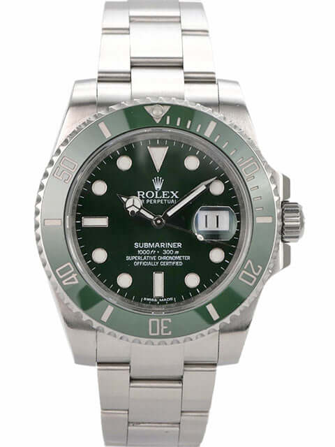 Rolex Submariner Date 116610LV Uhr mit grünem Zifferblatt und Edelstahlarmband, referenziert 2014.