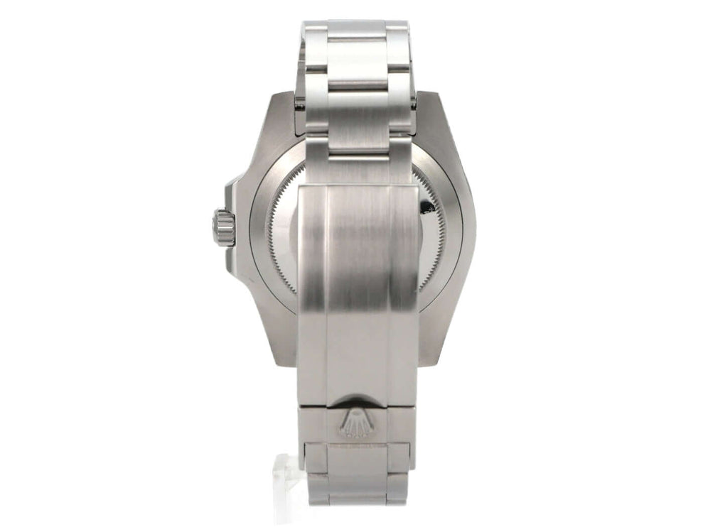 Rolex Submariner Date 116610LV Rückansicht mit Edelstahlarmband und polierter Oberfläche