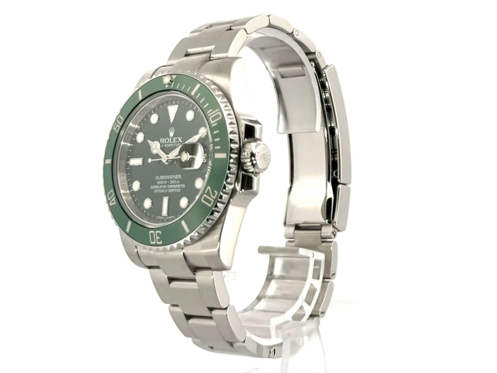 Rolex Submariner Date LV 116610LV aus Edelstahl mit grünem Zifferblatt und Keramik Lünette, Jahr 2014, Seitenansicht