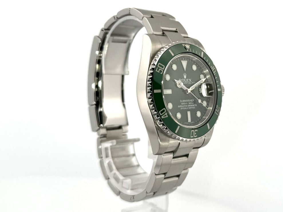 Rolex Submariner Date LV Ref. 116610LV mit grünem Zifferblatt und Edelstahlband, poliert und satiniert, aus dem Jahr 2014, Seitenansicht