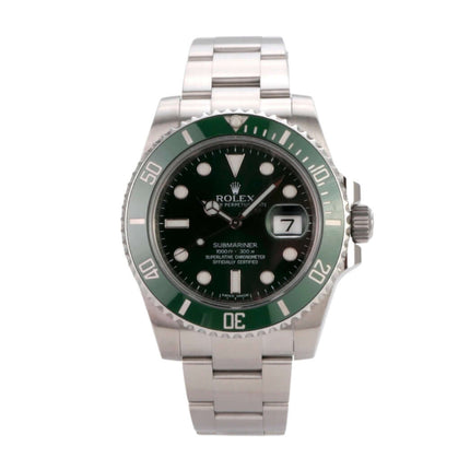Rolex Submariner Date 116610LV mit grünem Zifferblatt und Edelstahlarmband, 40 mm Gehäuse, 2015 Modell.