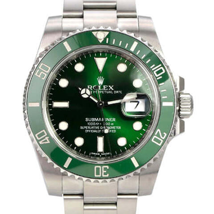 Rolex Submariner Date 116610LV mit grünem Zifferblatt und Edelstahlband, Referenz 116610LV.