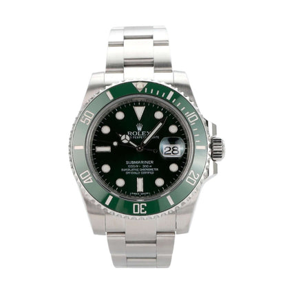 Rolex Submariner Date 116610LV, Edelstahlgehäuse, grünes Zifferblatt, drehbare Lünette, Automatikwerk, 2015