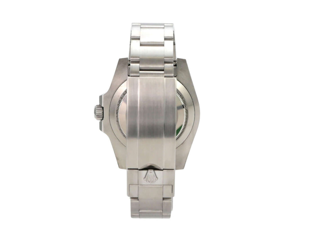 Rolex Submariner Date 116610LV Rückansicht des Gehäuses mit Edelstahlband und charakteristischer Rolex Krone.