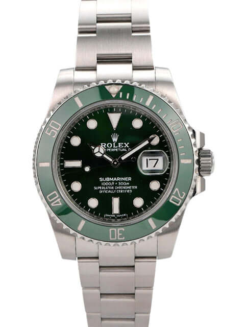 Rolex Submariner Date 116610LV, Edelstahl, grünes Zifferblatt, drehbare Lünette, Automatikwerk.