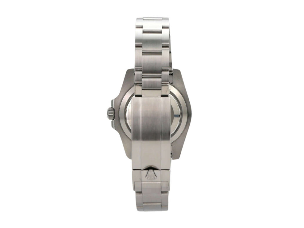 Rolex Submariner Date 116610LV, seitliche Ansicht mit poliertem und satiniertem Edelstahlband.
