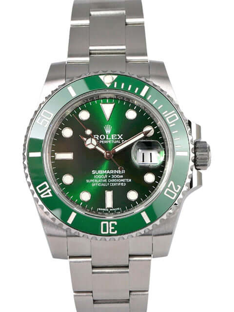 Rolex Submariner Date 116610LV mit grünem Zifferblatt und Edelstahlband, poliert und satiniert.