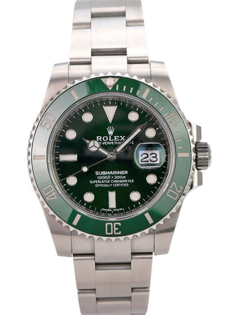 Rolex Submariner Date 116610LV mit grünem Zifferblatt und Edelstahlband, 40 mm Gehäuse, automatische Uhr.