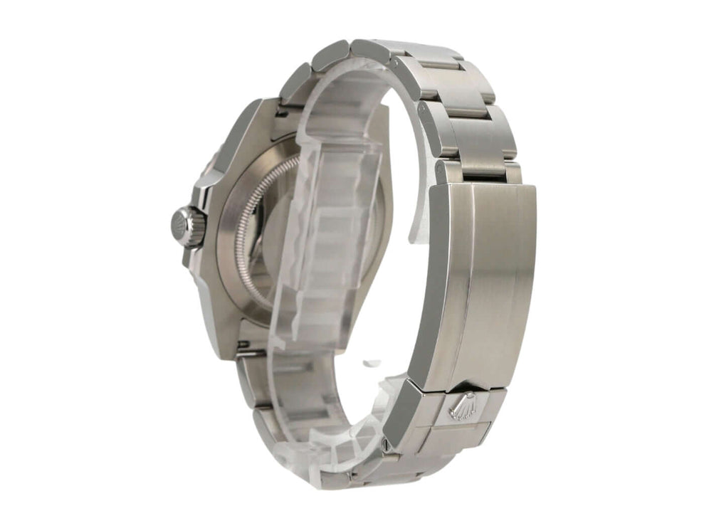 Rolex Submariner Date 116610LV seitliche Abbildung mit Edelstahlgehäuse und Oysterarmband.