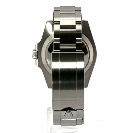 Rückseite des Rolex Submariner Date LV 116610LV mit poliertem und satiniertem Edelstahl Oysterband und Sicherheitsfaltschließe