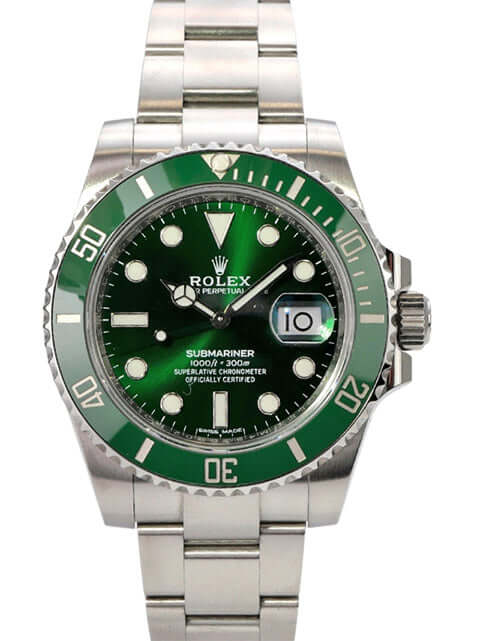 Rolex Submariner Date 116610LV mit grünem Zifferblatt und Edelstahlband, elegantes Design und hohe Funktionalität.
